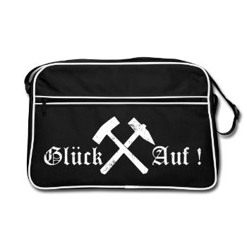 Glück Auf ! Bergbau - Bergmann - Bergleute - Zeche - Retro Tasche - Schwarz/Weiß - Vorne