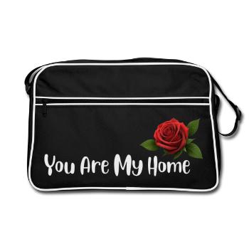 Du bist mein Zuhause, Rose - Retro Tasche - Schwarz/Weiß - Vorne
