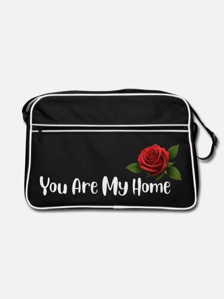 Du bist mein Zuhause, Rose - Retro Tasche - Schwarz/Weiß