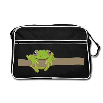 Grenouille verte sur une branche - Sac Retro - noir/blanc - Devant