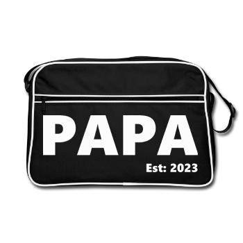 Endlich Vater - Geburt u.stolzer Vater 2023 - Papa - Retro Tasche - Schwarz/Weiß - Vorne