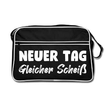 Neuer Tag, gleicher Scheiß - Retro Tasche - Schwarz/Weiß - Vorne
