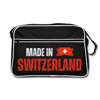 Made in Switzerland, Schweizer Stolz - Retro Tasche - Schwarz/Weiß - Vorne