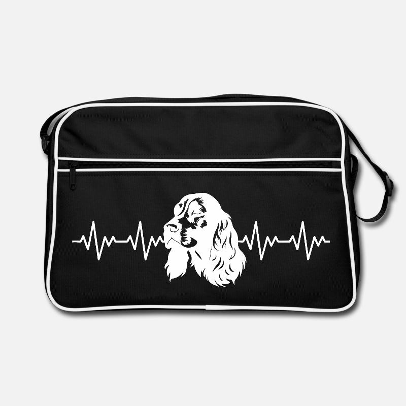 Cocker Spaniel EKG Herzschlag - Retro Tasche - Schwarz/Weiß