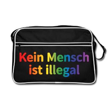 Kein Mensch ist illegal Regenbogen - Retro Tasche - Schwarz/Weiß - Vorne