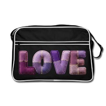 Love Lettering Patchwork 3D Fabric Look - Retro Bag - black/white - Front