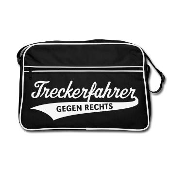 Treckerfahrer Gegen Rechts (Trecker Traktor / V4W) - Retro Tasche - Schwarz/Weiß - Vorne