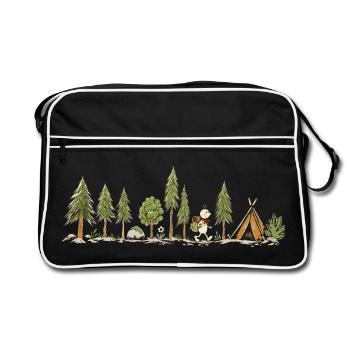 Wandern Camping Pfadfinder Wald Outdoor Abenteuer - Retro Tasche - Schwarz/Weiß - Vorne