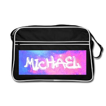 Michael Name Geschenk Geschenkidee Galaxie - Retro Tasche - Schwarz/Weiß - Vorne