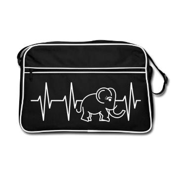 puls elefant rüssel herzschlag comic süße tiere - Retro Tasche - Schwarz/Weiß - Vorne