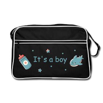 It's a Boy Baby Geburt Junge Design - Retro Tasche - Schwarz/Weiß - Vorne
