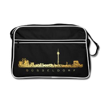 Düsseldorfer Skyline Düsseldorf (Vintage Goldgelb) - Retro Tasche - Schwarz/Weiß - Vorne