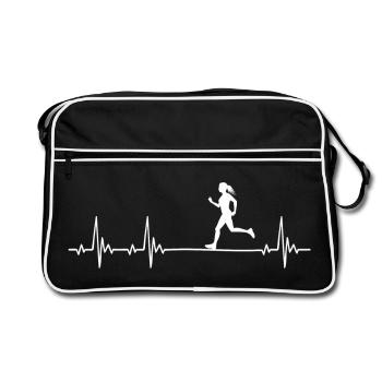Läuferin Joggerin Heartbeat Frauen Sport Geschenk - Retro Tasche - Schwarz/Weiß - Vorne