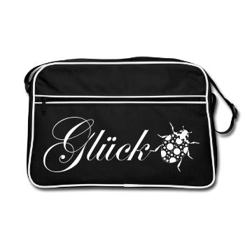 Glück / Marienkäfer / Glücksbringer - Retro Tasche - Schwarz/Weiß - Vorne