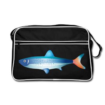 Blue Fish with Gradient and Dots - Retro Bag - black/white - Front