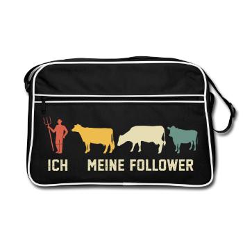Ich Meine Follower Kühe Kuh - Retro Tasche - Schwarz/Weiß - Vorne