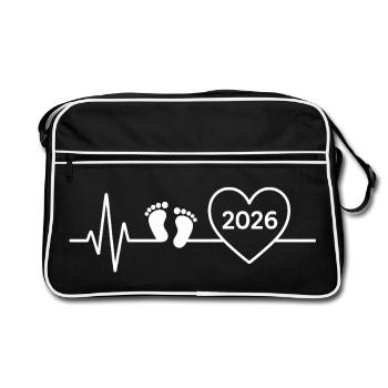 Bébé 2026 annonce de bébé future maman ou papa - Sac Retro - noir/blanc - Devant