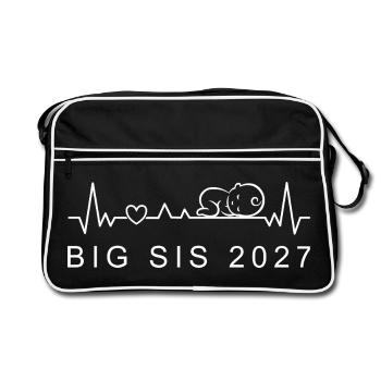 Big Sis 2027 Baby Heartbeat Pregnancy Announcement - Retro Bag - black/white - Front