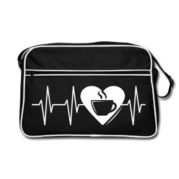 café coeur amour pouls coeur icône battement de coeur icône logo - Sac Retro - noir/blanc - Devant