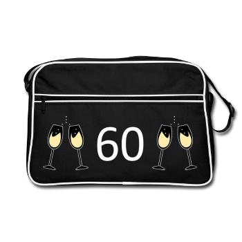 60e anniversaire 60 ans 60 Numéro 60 Blanc - Sac Retro - noir/blanc - Devant