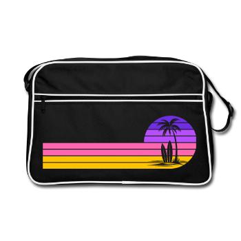 Coucher de soleil sur la plage - Sac Retro - noir/blanc - Devant