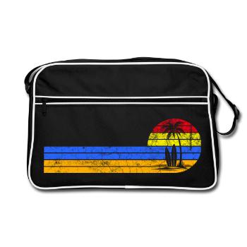 Coucher de soleil vintage sur la plage - Sac Retro - noir/blanc - Devant