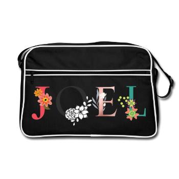 JOEL Art du nom avec des fleurs brodées - Sac Retro - noir/blanc - Devant