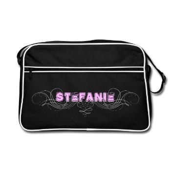STEFANIE Schriftzug mit Zierlinien - Retro Tasche - Schwarz/Weiß - Vorne