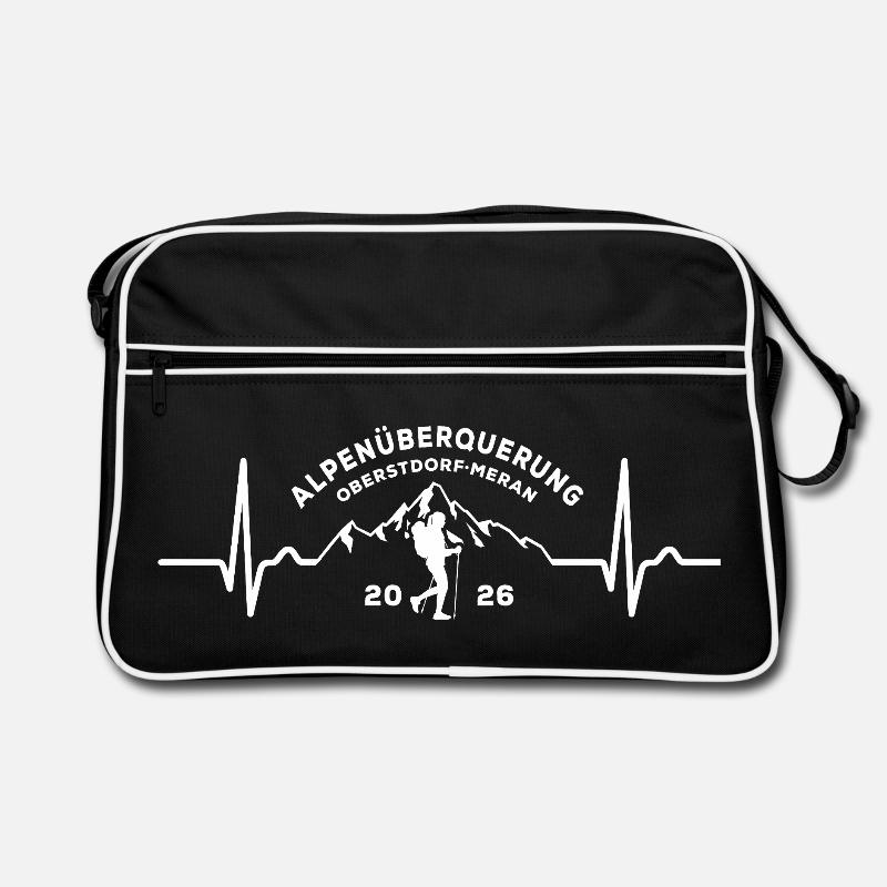 Alpenüberquerung 2026, Oberstdorf Meran, Wandern - Retro Tasche - Schwarz/Weiß