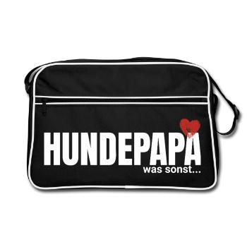 HundePapa Herzmotiv - Retro Tasche - Schwarz/Weiß - Vorne