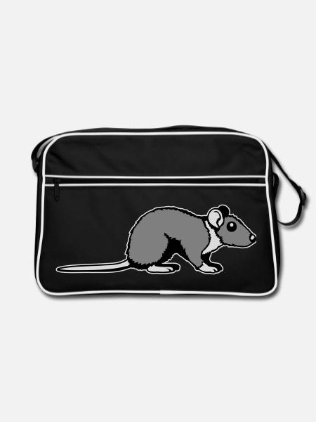 Ratte Seitenprofil Süß Lustig Nagetier Tier Comic - Retro Tasche - Schwarz/Weiß - Vorne