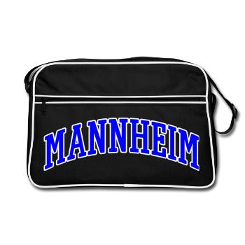 Mannheim Schriftzug Blau Weiß - Retro Tasche - Schwarz/Weiß - Vorne