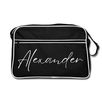 Alexander Name T-Shirt Geschenk Männer - Retro Tasche - Schwarz/Weiß - Vorne