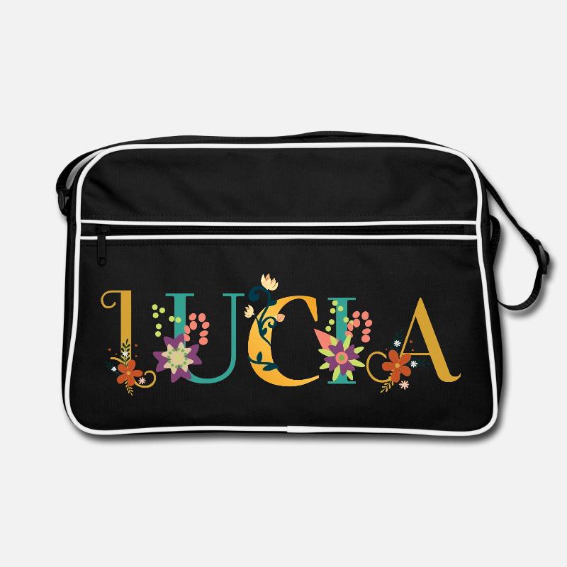 Art du nom LUCIA avec des fleurs brodées Sac Retro