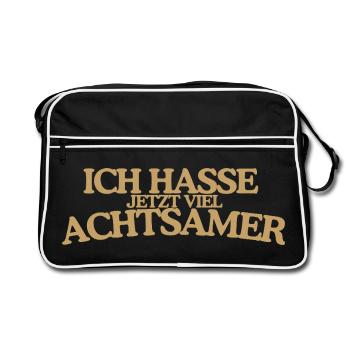 Achtsamer hassen Lustiger Retro Spruch Design - Retro Tasche - Schwarz/Weiß - Vorne