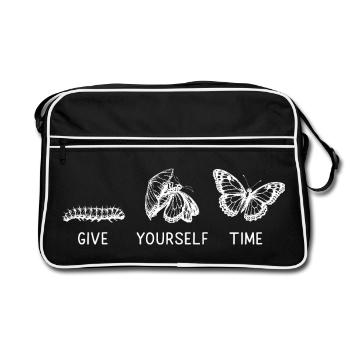 Inspirierender Schmetterling Monarchfalter Garten - Retro Tasche - Schwarz/Weiß - Vorne