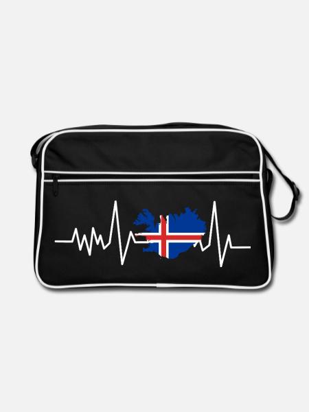 Isländisch Flagge Herzschlag - Retro Tasche - Schwarz/Weiß