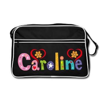 Personalisierter Caroline-Name - Retro Tasche - Schwarz/Weiß - Vorne