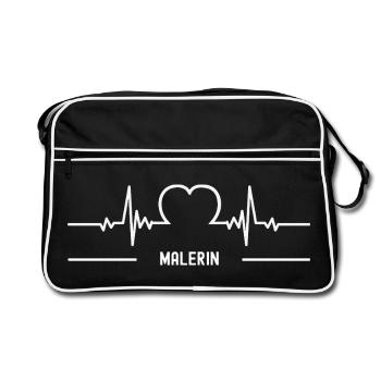 Painter heartbeat heart ECG painting profession - Retro Bag - black/white - Front