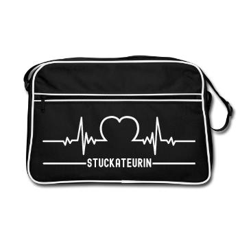 Plasterer, heartbeat, plasterer, profession, plasterer - Retro Bag - black/white - Front