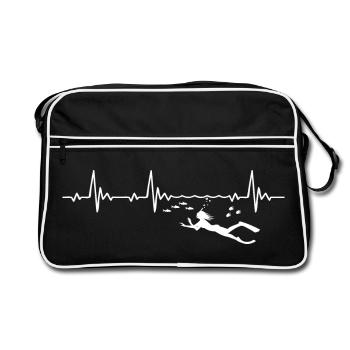 Snorkeler heartbeat with snorkeling woman - Retro Bag - black/white - Front