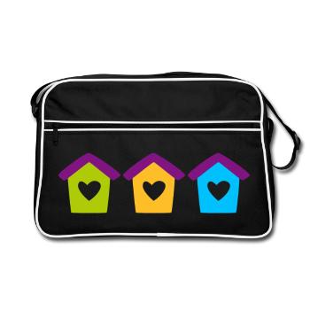 Birdhouse Home Garden Heart Children Colorful House - Retro Bag - black/white - Front