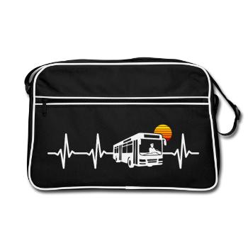 Autobus régulier, heartbeat bus, chauffeur, autobus scolaire, autobus - Sac Retro - noir/blanc - Devant