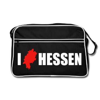 I Love Hessen - Retro Tasche - Schwarz/Weiß - Vorne