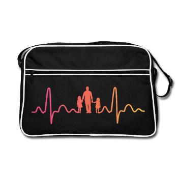 Père avec deux filles sunset battement de coeur   - Sac Retro - noir/blanc - Devant