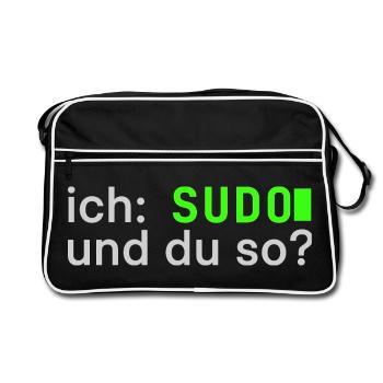 ich: SUDO und du so? Linux Spruch - Programmierer - Retro Tasche - Schwarz/Weiß - Vorne