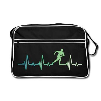 Rugby battement de coeur cadeau joueur de rugby - Sac Retro - noir/blanc - Devant