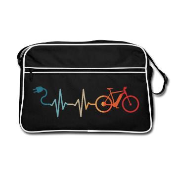 E-Bike Fahrrad Radfahrer E-MTB Mountainbike - Retro Tasche - Schwarz/Weiß - Vorne
