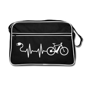 E-Bike Fahrrad Radfahrer E-MTB Mountainbike - Retro Tasche - Schwarz/Weiß - Vorne