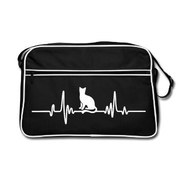 cat heartbeat t-shirt cats cat - Retro Bag - black/white - Front